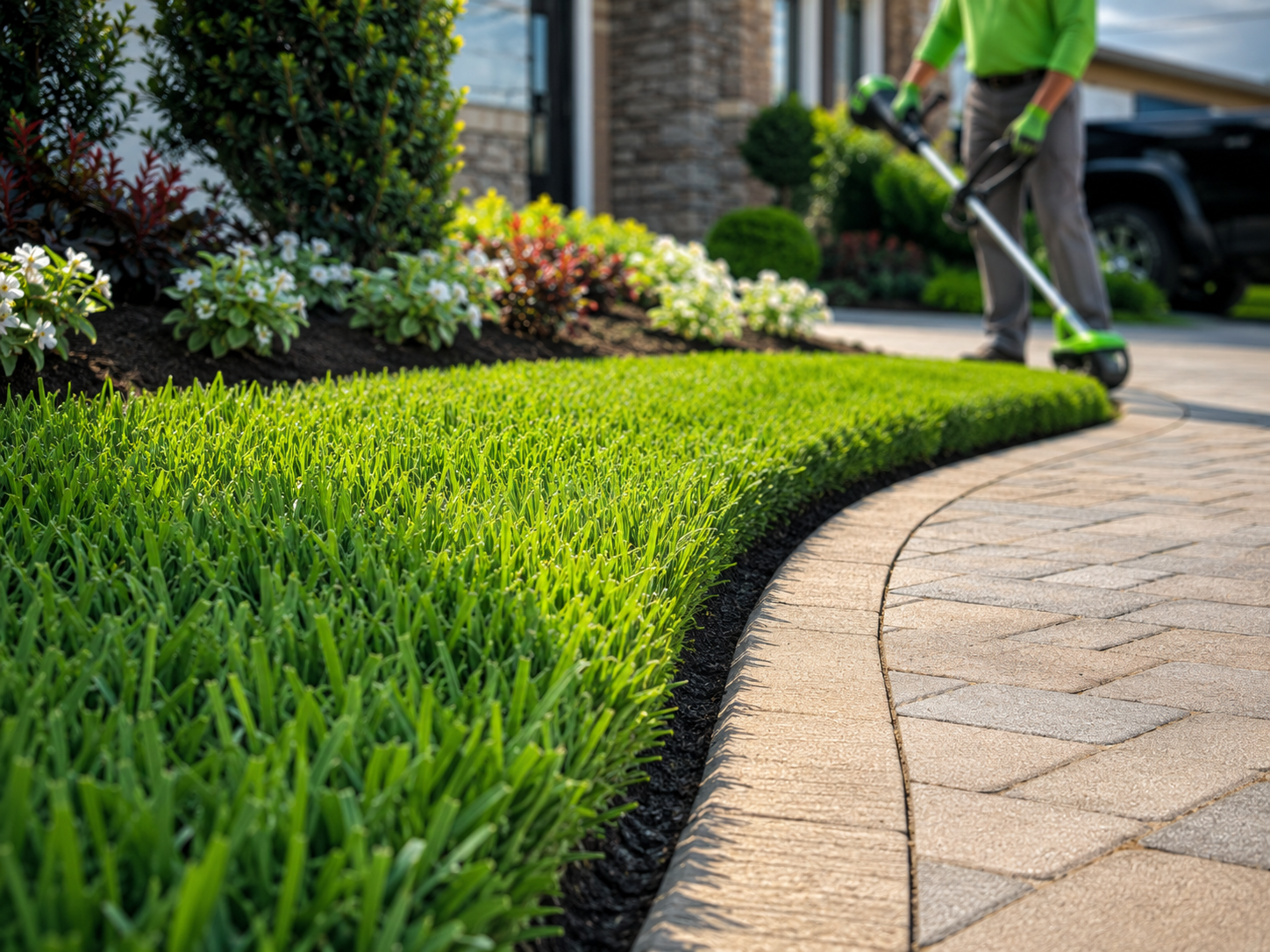 Clean, sharp driveway edge after professional edging service